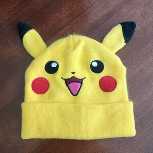 Pikachu Pokémon Yellow Face Red Cheeks Ears Beanie Hat Cap Winter Adult Youth